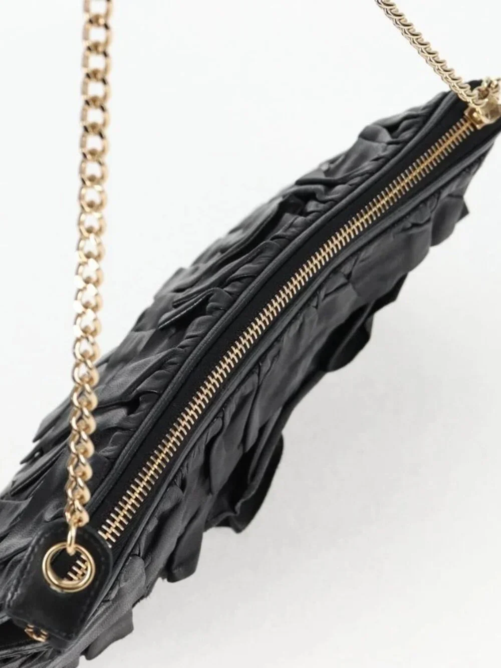 CHANEL Chain Gathered Hand Bag Lamb Skin Black Gold CC Auth yk18016M